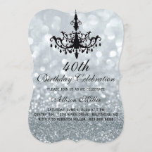 40º Convite para Festas de aniversário Silver Glam