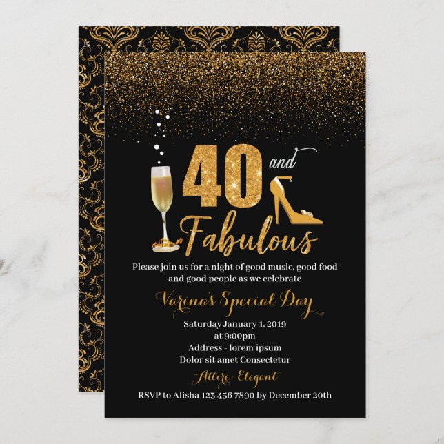 40 e Fabuloso Convite de Aniversário para Mulheres (Frente/Verso)
