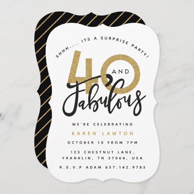 40 e fabuloso convite de aniversário surpresa (Frente/Verso)