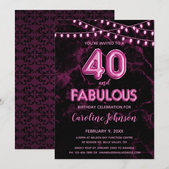 40 & Fabuloso Convites de Aniversário para Balões  (Frente/Verso)