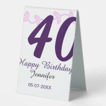 40th birthday add name date year purple floral pin