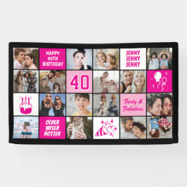 40th Birthday Photo Collage Custom Pink Black