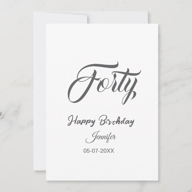 40th forty letterbirthday add name date year gray  (Frente)