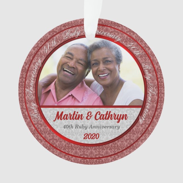 40th Ornamento da foto do aniversário | do rubi (Frente)