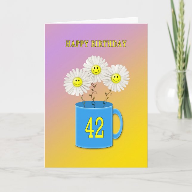 42º Cartão de aniversário com flores sorridentes f (Frente)