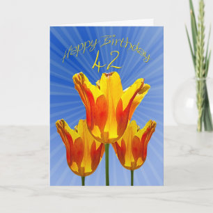 42º Cartão de aniversário, tulipas cheio de sol