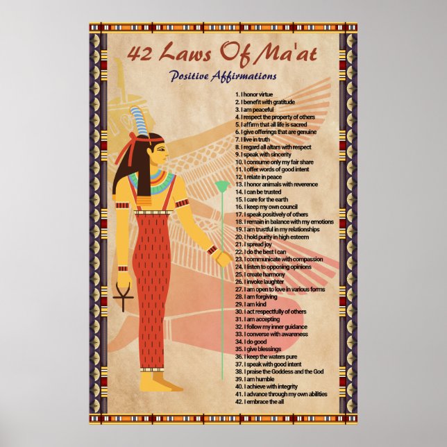 42 Leis de Ma'at - Poster de Afirmações Positivas (Frente)