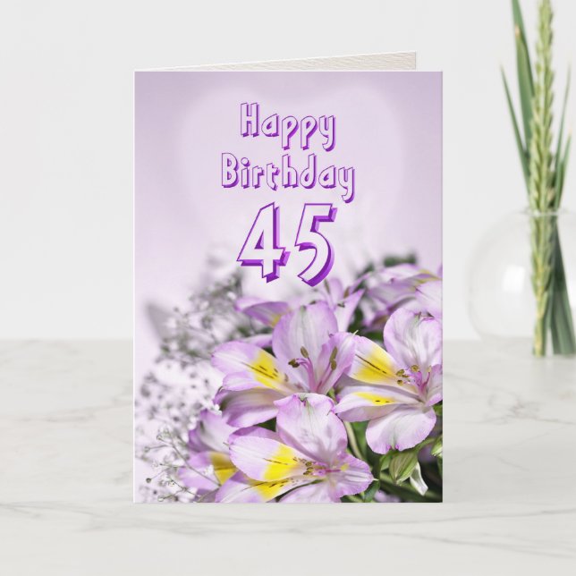 45º Cartão de aniversário com flores de lírio alst (Frente)