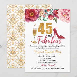 45 e Fabuloso Convite de Aniversário para Mulheres