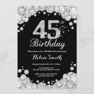 45.o Aniversário Convite Chalkboard Silver Diamond