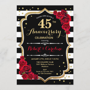 45th Convite do aniversário - branco preto Dourado