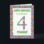4.º Cartão de Aniversário para Irmão, Brilho e Bor<br><div class="desc">Um cartão de aniversário de 4 anos para um Irmão,  com um número e uma borda brilhantes e espinhosos. Você pode mudar a mensagem de dentro,  se quiser.</div>