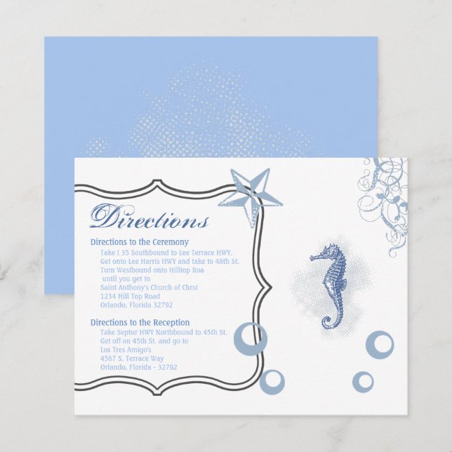 4.25x5.5 Cartões de Direção Mar Oceano Praia (Frente/Verso)