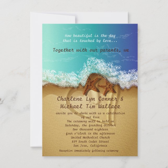 4,5 x 6,25" Convite para Casamento de Praia (Frente)
