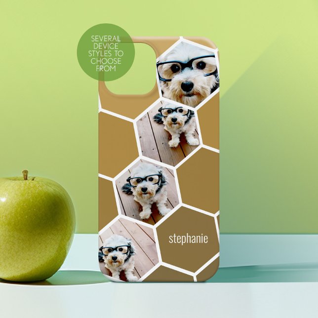 4 Colagem de Fotografias - funky hexagão standard  (Personalized Phone Case with Custom Photos and Text - Choose a Device Style)