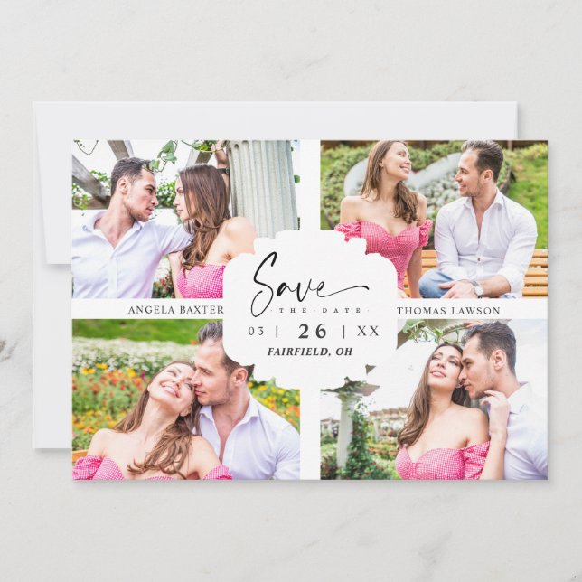 4 Custom Photos Minimalist Modern Collage Wedding (Frente)