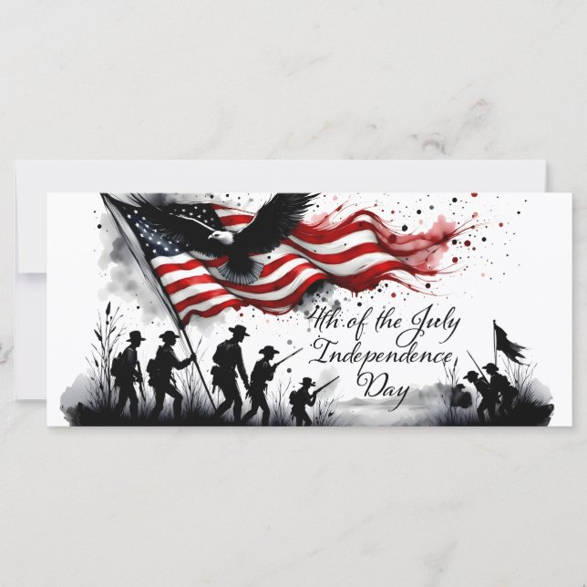 4 de julho Arte Patriótica com Bandeira e Soldados (Frente)