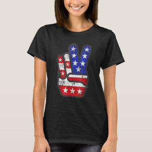 4 de julho Camisa American Flag Peace Sign Hand