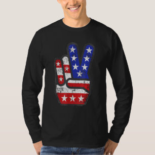 4 de julho Camisa American Flag Peace Sign Hand