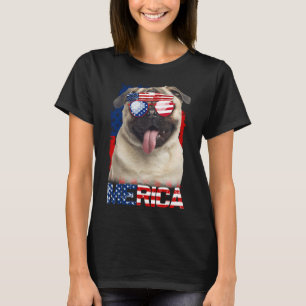 4 De Julho Camisa Bandeira Americana Pugs Cog Love