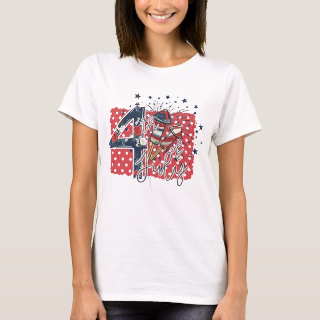 4 de julho Camisa branca das mulheres (Frente)