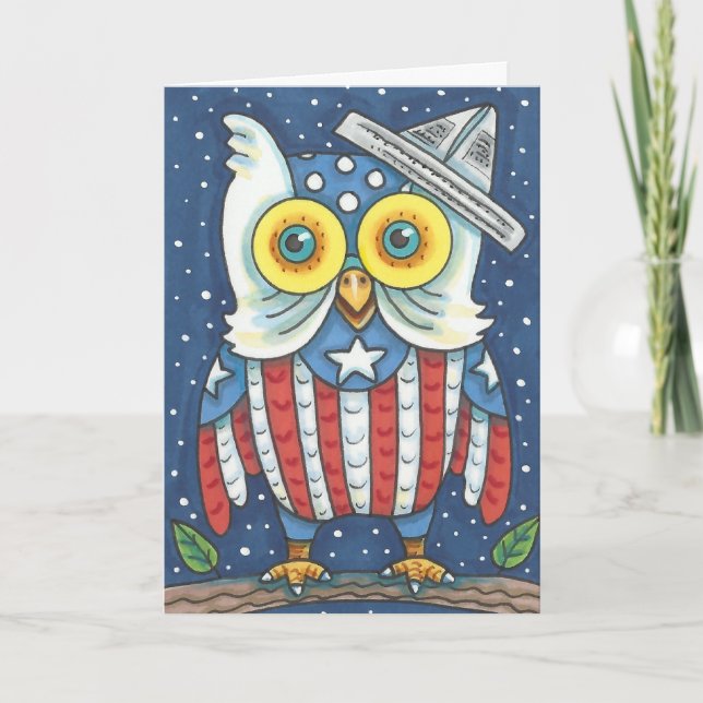 4 DE JULHO CARTÃO DE GREETING OWL AMERICANO VERSE (Frente)
