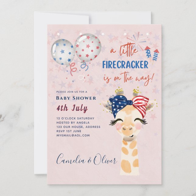 4 de julho CHÁ DE FRALDAS CONVITE o Firecracker Gi (Frente)