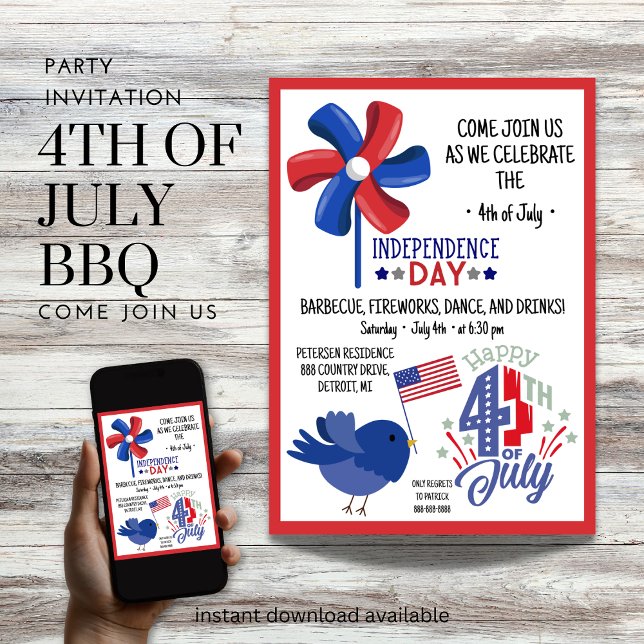 4 de julho CHURRASCO vem se juntar ao Convite de f (Birthday Depot
4th of July BBQ Come Join US Party Invitation)