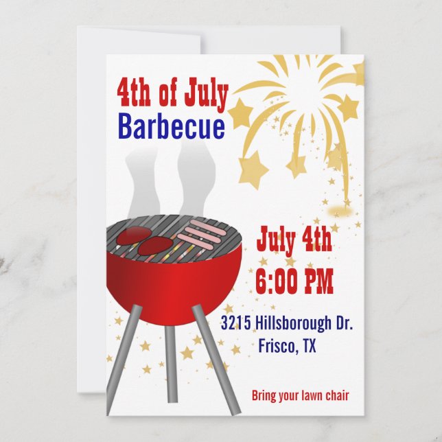 4 de julho Convite Barbecue Grill (Frente)