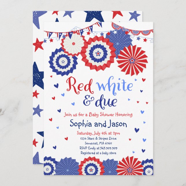 4 de julho Convite para Chás de fraldas 4 de julho (Frente/Verso)