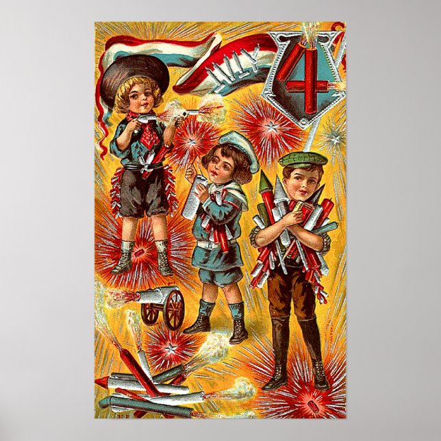 4 de julho - Crianças com Poster do Fireworks (Frente)