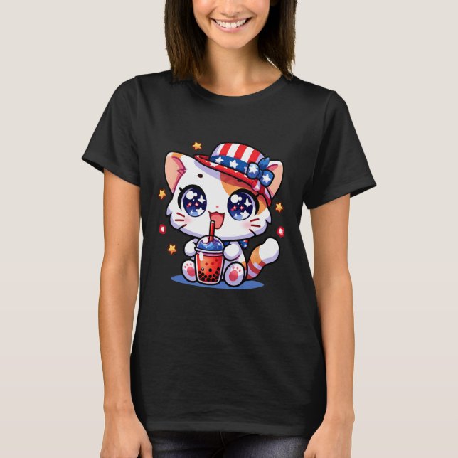 4 De Julho Gato Camisas Meninas Crianças Kawaii An (Frente)