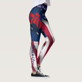 4 de julho Leggings American Flag Your Name Parade