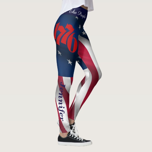4 de julho Leggings American Flag Your Name Parade (Direita)