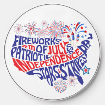 4 de julho Wireless Charger - USA Map Fireworks D