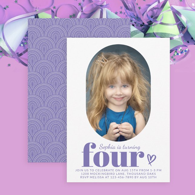 4 Foto Mínima Moderna 4.º Convite de Aniversário (Available as both printed and paperless digital download!)