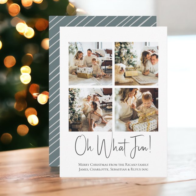 4 Foto oh Que modelo de Natal Divertido (4 Photo oh What Fun Christmas template flat cards from Ricaso. Add own photograhs and text)