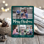 4 Foto: Teal Green Felry Christmas Modern Collage<br><div class="desc">Envie saudações na moda alegres e compartilhe suas fotos favoritas com um cartão de feriado personalizado de quatro fotos de colagem e rosa de folha de ouro. Todo o texto nesta modelo é simples de personalizar para incluir qualquer texto, como Feliz Natal, Felizes Feriados, Saudações de Ano Novo, Cheers de...</div>