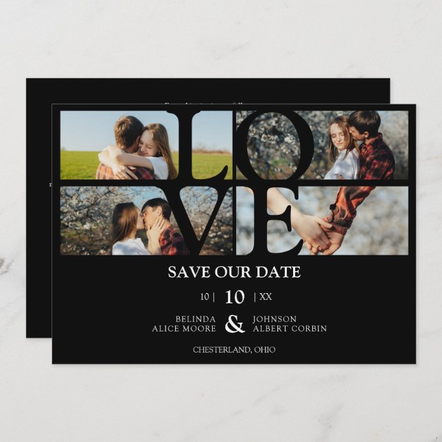 4 Fotografias Black Chic Trendy Collage Wedding Co (Frente/Verso)