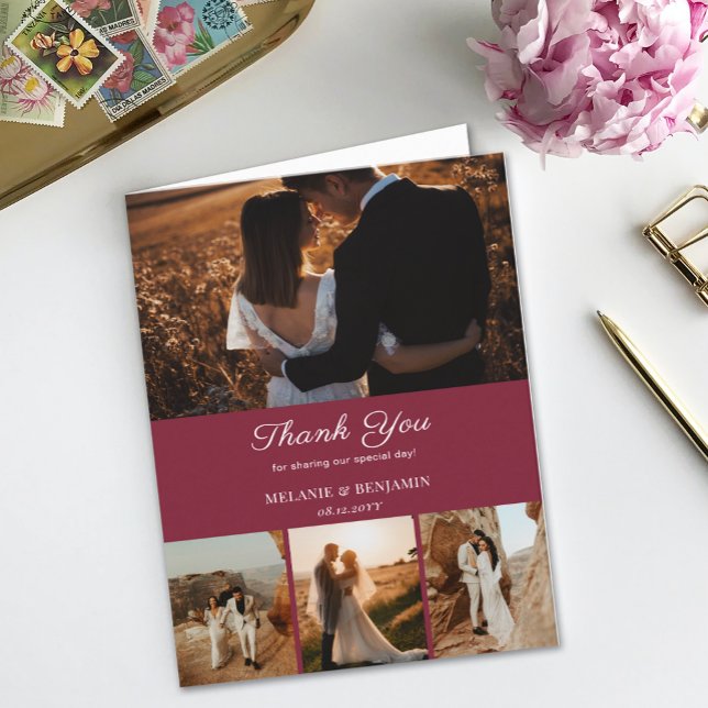 4 Fotos Rosa cor-de-rosa Cartões de agradecimentos (4 Photos Rose Pink Romantic Flower Thank You Card)