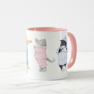 4 GATOS DE PIJAMA Combo Rosa Caneca