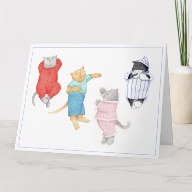 4 GATOS NO PAJAMAS 8,5x11 Grande Cartão de Saudaçã (Frente)