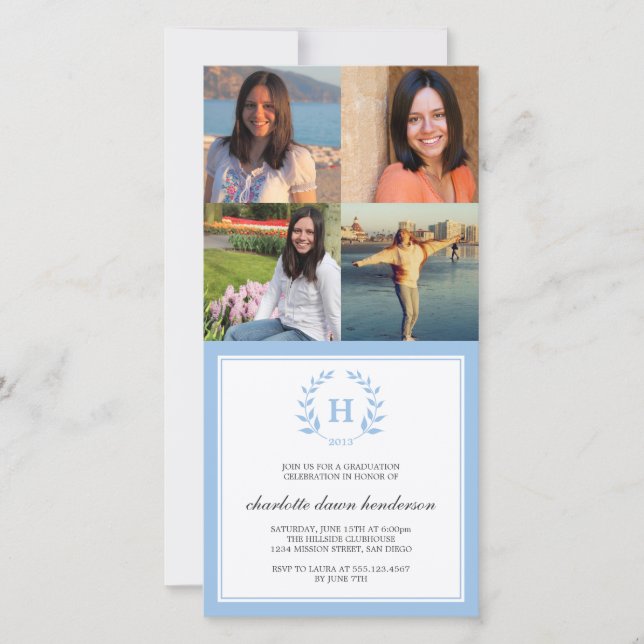 4 Graduação do monograma de coroa azul de colagem  (Frente)