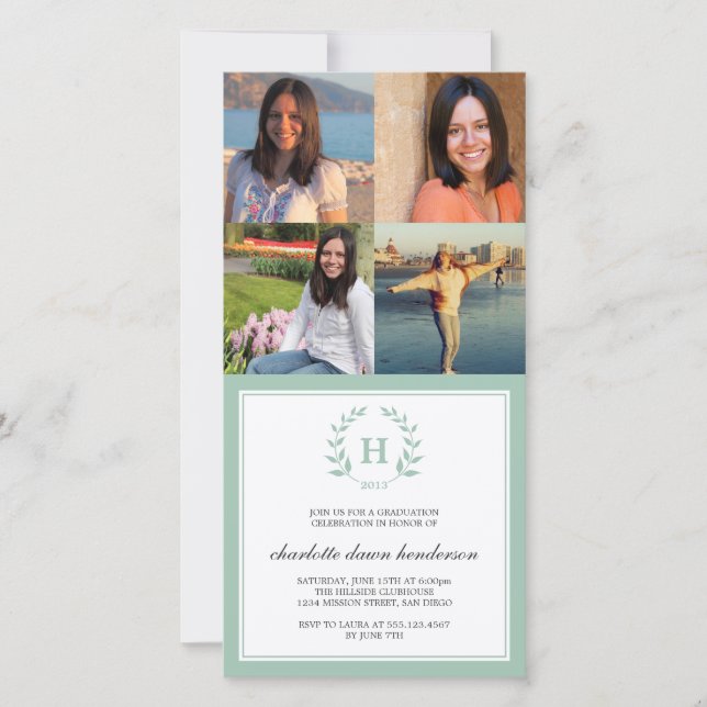 4 Graduação do monograma verde de raios de colagem (Frente)