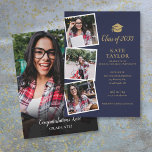 4 Marinho de Fotografias Convite à Festa de format<br><div class="desc">Apresentando suas 4 fotos de formando favoritas,  este convite para festas de formatura azul e ouro de marinho moderno pode ser personalizado com suas fotos de formando e detalhes de celebração. Projetado por Thisnotme©</div>