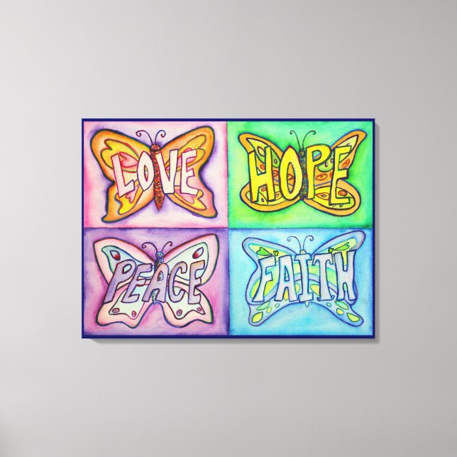 4 Palavras Anéis de Borboleta Pintura de Canvas (Frente)