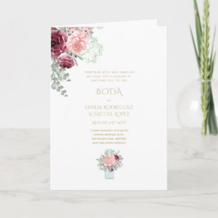 4 pg NUESTRA BODA Burgundy Convite Floral Rosa Ros