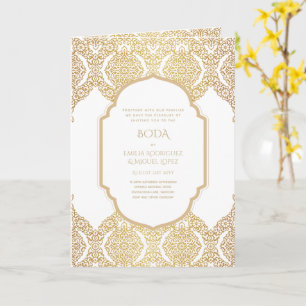 4 pg NUESTRA BODA Dourado Convite Ornamental
