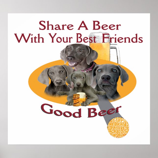 4 Weimaraners Compartilham Um Poster De Cerveja (Frente)