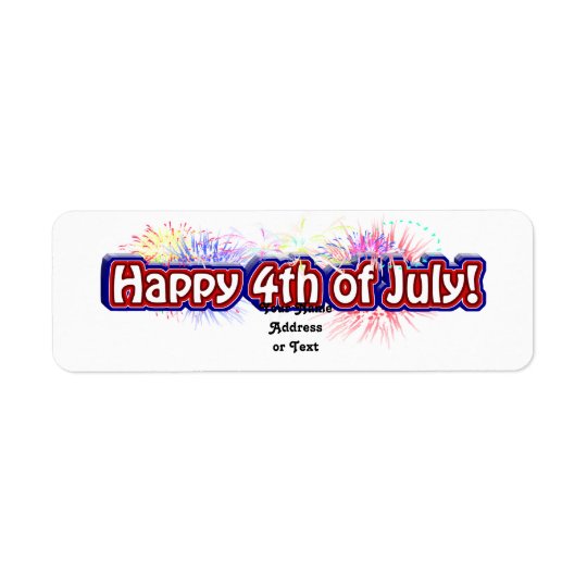 4o feliz do design de texto w/Fireworks de julho Etiqueta Endereço De Retorno